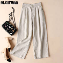 2020 Spring Summer Cotton And Linen Female Wide-Leg Pants Linen Thin Casual Professional Women's Pants Loose Nine-Point Pant 2024 - buy cheap