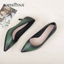 Sophitina sapatos femininos de couro legítimo, calçados da moda de alta qualidade para mulheres, cor gradiente, bico fino, salto médio, c838 2024 - compre barato