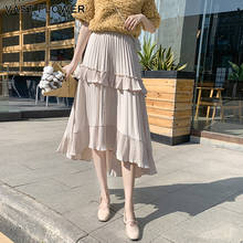 Женская плиссированная юбка средней длины, элегантная белая юбка с высокой талией и оборками, в Корейском стиле, весна-лето 2020 2024 - купить недорого