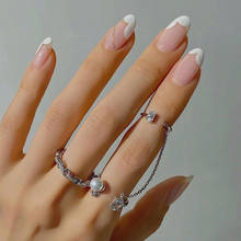 Conjunto de anillos de circonita blanca para mujer, anillo con doble cadena, anillo abierto, perla, regalo para enamorados 2024 - compra barato