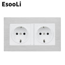 EsooLi Black Aluminum Metal Panel Wall Socket EU Standard Power Outlet 16A EU Standard Electrical Double Outlet 146mm * 86mm 2024 - buy cheap