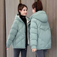 Casaco de inverno feminino, jaqueta de inverno com capuz, quente, curta, acolchoado, de algodão, plus size, 2021 2024 - compre barato