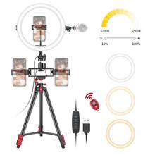 Neewer-anel de luz led 10-para selfie, com tripé e suporte, 3 suportes para celular, com tubo macio e kit remoto, 3 luzes 2024 - compre barato