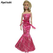 1/6 rosa alta moda sereia fishtail boneca vestido para barbie boneca roupas vestidos de noite um ombro babados festa vestido 2024 - compre barato