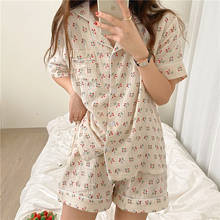 Conjunto feminino de pijamas de verão, pijama para casa, estampa floral, manga curta, conjunto com 2 peças, roupa de dormir, blusa, y392 2024 - compre barato