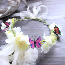 Corona de flor de Camelia de mariposa para mujer, diadema de Festival, diadema de flores, Tiara de flores, corona de boda para niña, accesorios para el cabello 2024 - compra barato