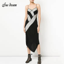 2020 New Women's Summer Spaghetti Strap Black Sexy V-Neck Asymmetric Bandage Dress Bodycon Celebrity Club Party Dress Vestidos 2024 - buy cheap