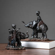 Elefante de equitación de resina Retro americano para niños, decoración para el hogar, sala de estar, artesanías, accesorios de escultura de escritorio de oficina 2024 - compra barato