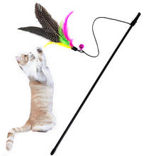 Funny Cat Toy Fishing Rod Kitten Cat Pet Toy Stick Teaser Rainbow Streamer Interactive Cat Play Wand With Feather Toys For Cats 2024 - buy cheap