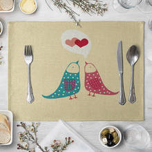 Pássaros mesa de jantar esteira dos desenhos animados pássaro padrão cozinha placemat algodão almofada de linho tigela copo esteiras mesa de jantar chá coaster 40*30cm 2024 - compre barato