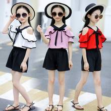 Girls Ruffle Clothing Sets Kids Clothes for Summer Girls Bow Tops +Shorts 2pcs Outfit Red White Pink Children Beach Dress 2024 - buy cheap