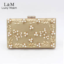 Bolso de noche con perlas para mujer, elegante bolso de mano de lujo con cadena Floral para cena y boda, con caja de Metal, X329H 2024 - compra barato