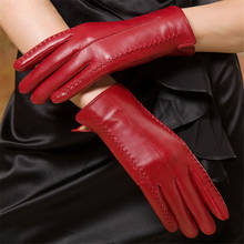 Fashion Genuine Leather Gloves Sheepskin Women Winter Warm Short Thin Touch Screen Autumn Winter Driving Mlz005-5 2024 - buy cheap