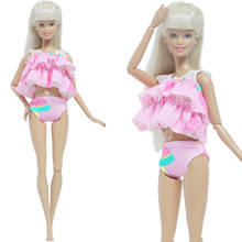 Um conjunto rosa vsco menina rendas banho de praia verão maiô bonito biquíni roupas para barbie boneca acessórios diy brinquedo do bebê 2024 - compre barato