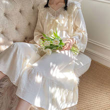 Camisola feminina de algodão confortável respirável, camisola feminina manga longa linda coreana vestido de casa princesa roupa de dormir primavera verão plus size 2024 - compre barato