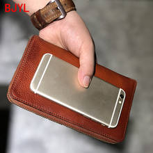 New Men's Clutch Bag Vintage Leather Large Capacity Men Long Wallet Ticket Holder Multi-card Purse Mobile Phone Wallets Original 2024 - buy cheap