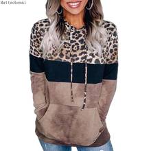 Novas mulheres leopardo impressão moletom com capuz outono manga longa oversize pulôver inverno casual bolso solto com capuz topo streetwear 2024 - compre barato