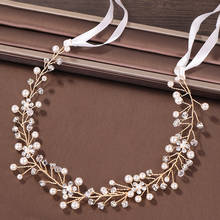 Tiara com cristais e pérolas douradas,, acessório de cabelo para casamento, bijuteria feminina artesanal 2024 - compre barato