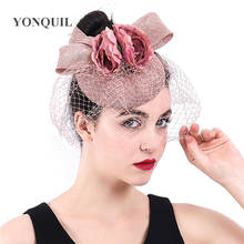 Laço de malha de noiva e chapéu de flor fascinator casamento corrida de férias ascot véus chapéus casadas chapéu fedora chapeau bonés 2024 - compre barato