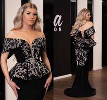 Árabe preto sexy vestidos de noite querida rendas lantejoulas babados peplum sereia vestidos de baile aso ebi abendkleider 2024 - compre barato