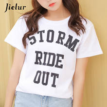 Jielur Simple Letter Print Black White T shirt Short Sleeve Basic Summer Top Female Kpop Casual Women's T-shirts  ing 2024 - buy cheap