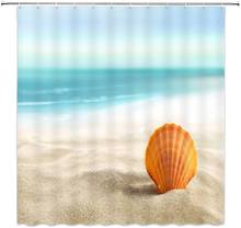 Cortina de ducha de concha naranja de playa, decoración de baño de paisaje oceánico, tela de poliéster impermeable, suministros de baño para el hogar, juegos de cortinas 2024 - compra barato
