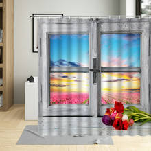 3d janela cenário chuveiro cortina ganchos jardim flor planta tulipa natural paisagem casa decorar cortinas do banheiro poliéster conjunto 2024 - compre barato