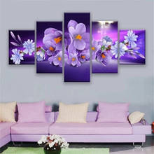 Pintura de diamante 5d de Orquídea púrpura, juego de 5 piezas, mosaico de diamantes de Arte Moderno, bordado completo de diamantes, decoración para sala de estar A715 2024 - compra barato