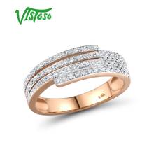 Vistoso anéis de ouro brilhante, anel feminino de ouro rosa brilhante promessa de diamante anéis de noivado joias finas de aniversário 14k 585 2024 - compre barato