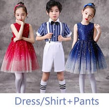 Uniforme Escolar de moda japonesa para niños y niñas, conjunto de camisa y pantalones de coro brillante, falda y vestido, traje de actuación para escenario 2024 - compra barato