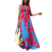 Fashion Summer Explosive Bohemian Dress Printed Deep V-neck Sleeveless Loose Casual Holiday Beach Maxi Dress 2024 - buy cheap