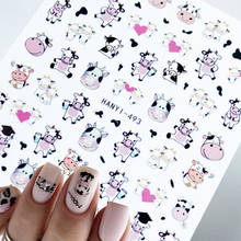 Новогодние наклейки для ногтей, 1 шт., наклейки для ногтей с принтом милой коровы, водные переводные наклейки для ногтевого дизайна 2024 - купить недорого