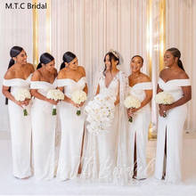 Vestidos longos de dama de honra, brancos, simples, com fenda no ombro, plus size, vestido africano para festa de casamento, barato 2024 - compre barato