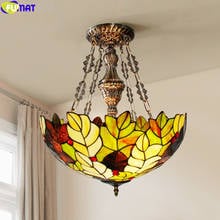 FUMAT Tiffany Style Multi Color Leaf Pendant Lamp Anti Chandeliers Light Jade Stained Glass Art Home Decor Big Lighting Fixture 2024 - buy cheap