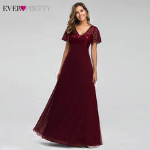 Sparkle Evening Dresses Long Ever Pretty A-Line V-Neck Sequined Short Sleeve Elegant Formal Party Dresses Vestido Longo 2020 2024 - buy cheap