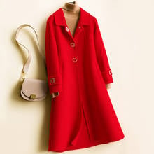 New Square Button Slim Double-sided Cashmere Coat Women Woolen Coats Fall Spring Pure Wool overcoat Medium Long Knee Doll Collar 2024 - buy cheap
