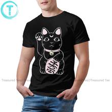 Maneki Neko Lucky Cat T Shirt Lucky Cat Black T-Shirt Fun Graphic Tee Shirt Men Oversize Casual Tshirt 2024 - buy cheap