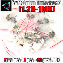 63PCS/LOT 5W 5% 1.2R-1M 21Values*3Pcs Carbon Film Resistor Commonly Kits Metal Oxide 2024 - buy cheap