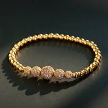 Classic 4mm Copper Beads Gold Women Men Bracelets & Bangles Charm CZ Bracelet Pulsera Hombre Female Male Jewelry 2024 - купить недорого