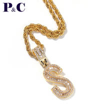 A-Z Gold Baguette Initials Letters Pendant Necklace Fashion Iced Out Cubic Zriconia Men's chain Hip hop Jewelry 2024 - buy cheap