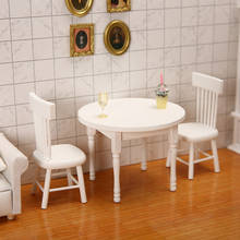 3 pçs branco mesa de jantar cadeira modelo conjunto 1:12 casa bonecas em miniatura móveis decoração brinquedos para meninas 2024 - compre barato