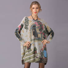 Suéter Vintage con estampado Floral para mujer, ropa de punto larga de talla grande, abrigo de lana, suéteres de manga de murciélago 2024 - compra barato