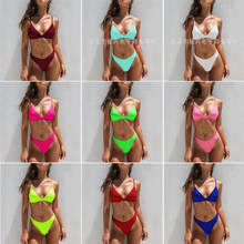 Biquínis push up em cores lisas 2021, roupa de banho feminina, resistente, estilo brasileiro, moda praia, para o verão 2024 - compre barato