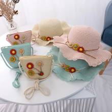 New Fashion Summer Baby Flower Breathable Hat Straw Hat With Handbag Bags Two piece set Kids Hat Girls Sun Visor Beach Hat 2024 - buy cheap