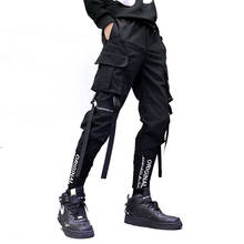 Hip Hop Men Ribbons Cargo Pants Fashion Harajuku 2020 New Elastic Waist Casual Streetwear Mens Joggers Trousers Black 2024 - купить недорого