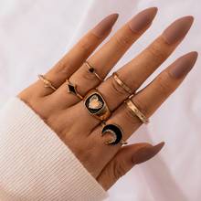 Tocona-Conjunto de anillos de Luna bohemios para mujer, conjunto de 7 unids/set de anillos de Luna bohemios para mujer, joyería de Metal de aleación de Color dorado geométrico de corazón encantador, regalo 16547 2024 - compra barato
