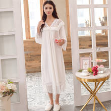 Hanxiuju Princess Royal Elegant Long Nightgowns For Women Sleeveless  Embroidery V-neck White Lace Sleepwear Sexy Nightdress