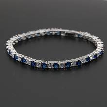 Pulseira prateada feminina, bracelete de zircônia azul superior com corrente ajustável comprimento 19cm 2024 - compre barato