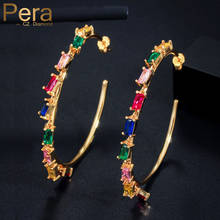 Pera Luxurious Yellow Gold Dangling Super Circle Colorful Square CZ Crystal Hoop Earrings for Women Banquet Dress Jewelry E445 2024 - buy cheap