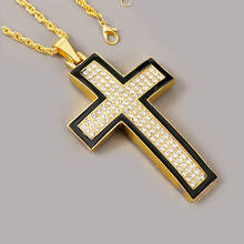 Hip hop jóias moda feminina preto esmalte grande cruz colar pingente na moda longo corrente de ouro prata cor da indicação colar 2024 - compre barato
